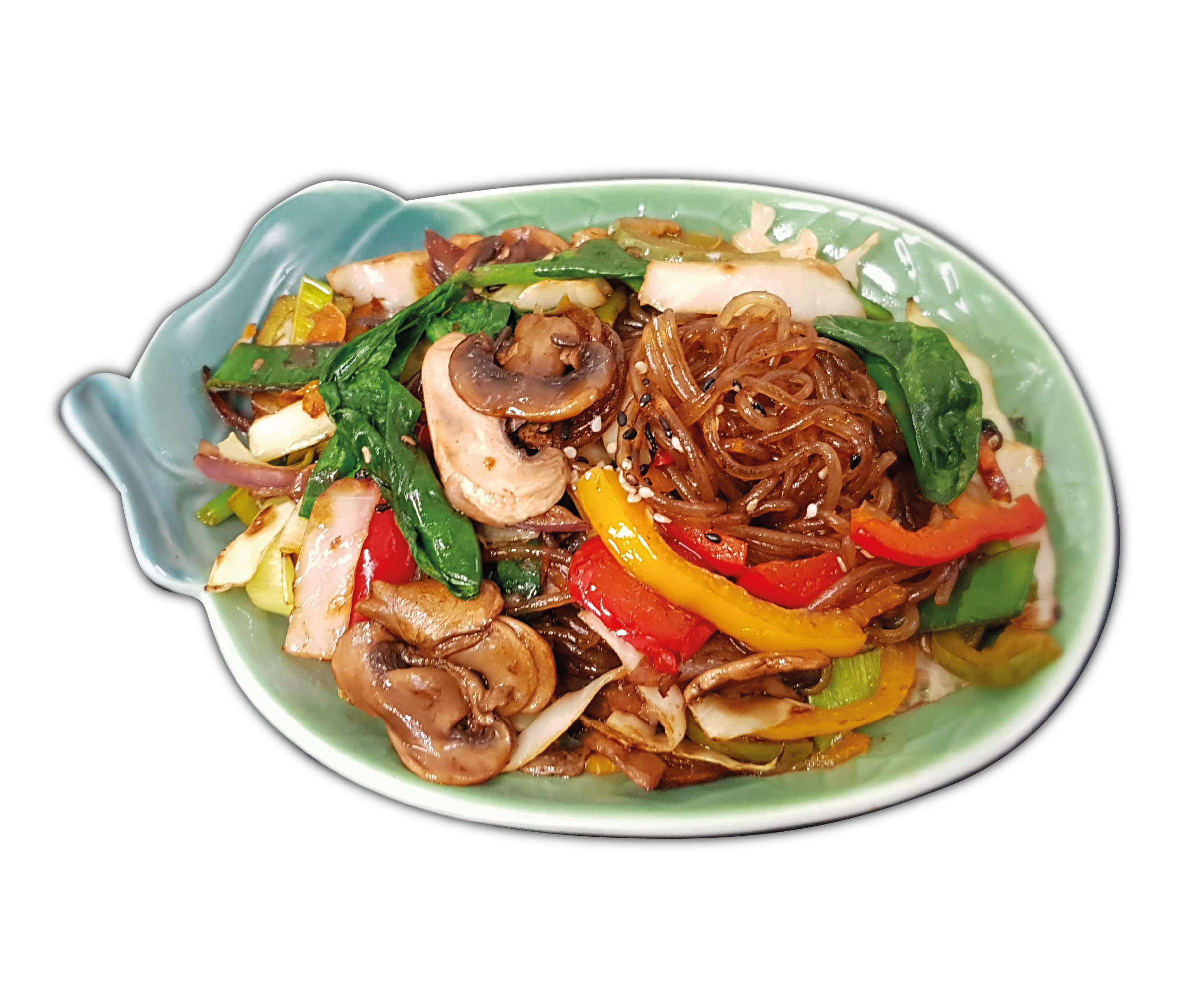 Stir-fried glass noodles with vegetables (Japchae)